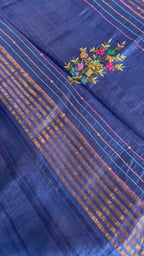 Indigo Blue Tussar Silk Saree