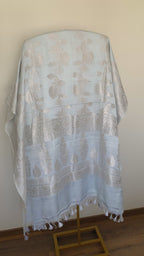 Powder Blue Banarasi Mashru Silk Saree