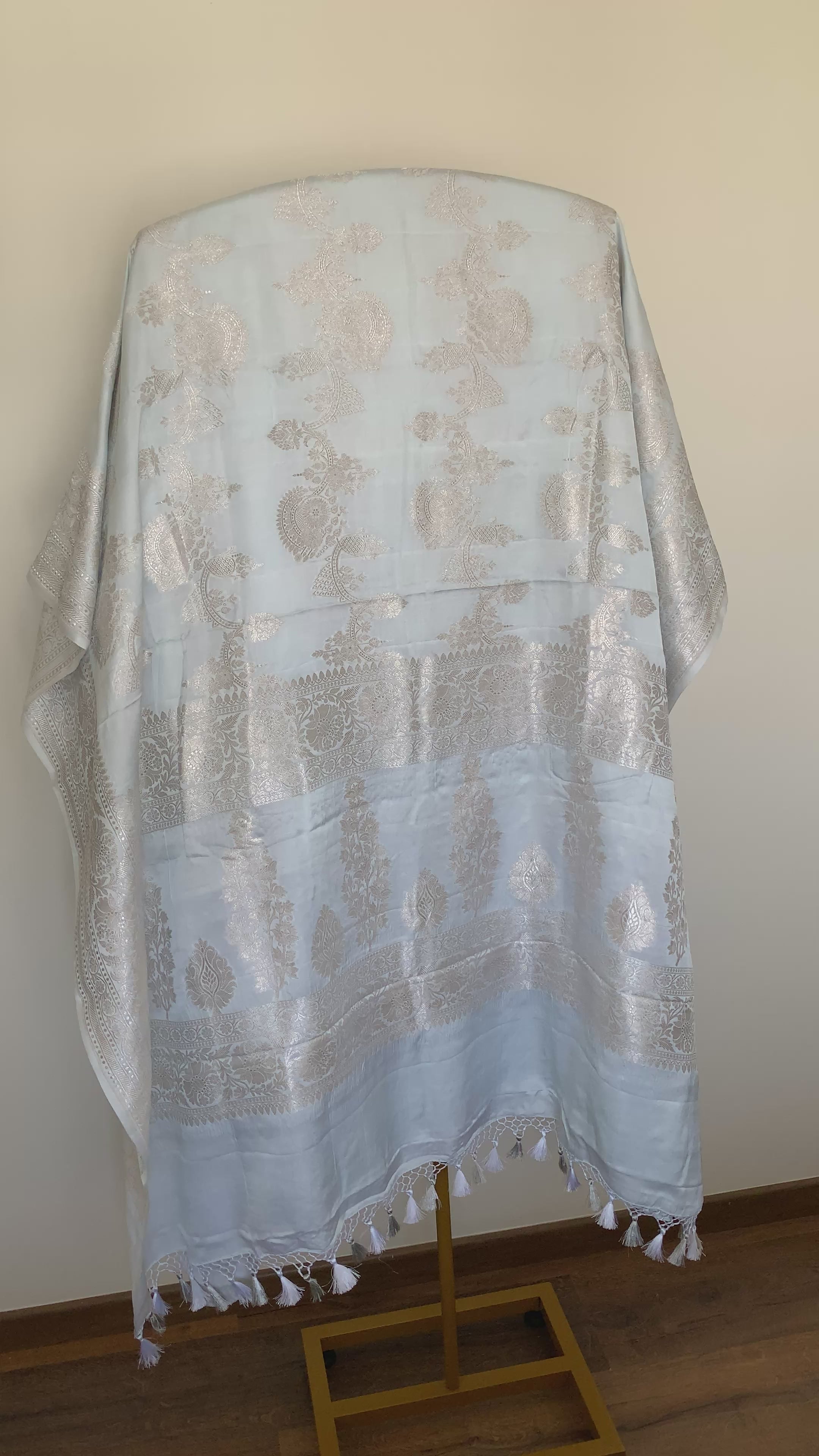 Powder Blue Banarasi Mashru Silk Saree