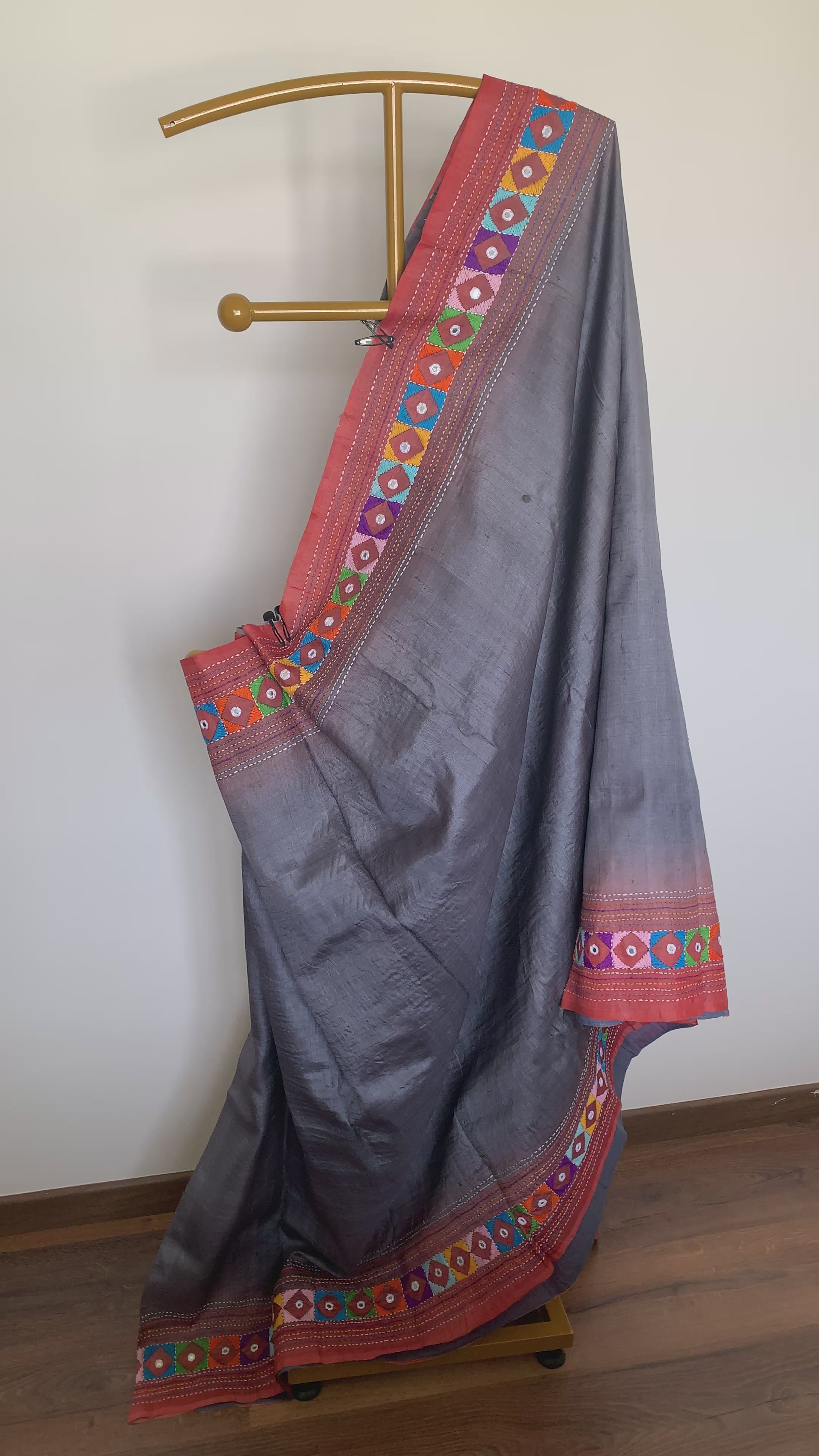 Grey Lambani Tussar Silk Saree