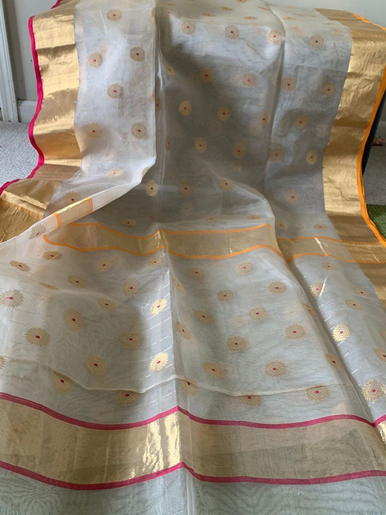 White Chanderi Khatan Silk Saree reviewed by Geetanjali
