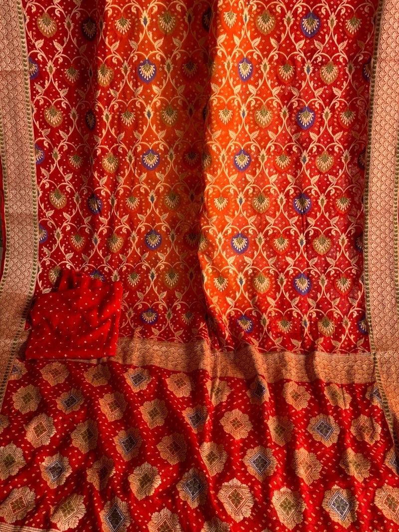 Red & Orange Banarasi Chiffon Saree reviewed by Suruchi