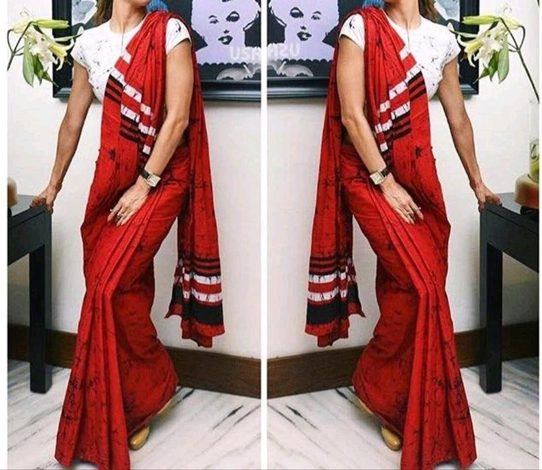 Red Crack Batik Cotton Saree