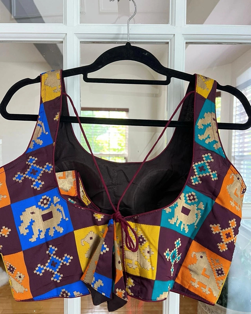 Multicolor Checkered Patola Design Banarasi Blouse