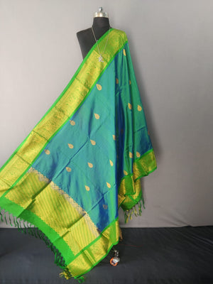 Green and Blue Dual Tone Kanchipuram Silk Dupatta