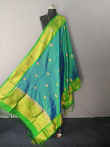 Green and Blue Dual Tone Kanchipuram Silk Dupatta