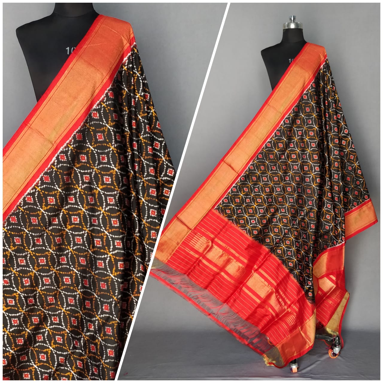 Black Ikat Silk Dupatta