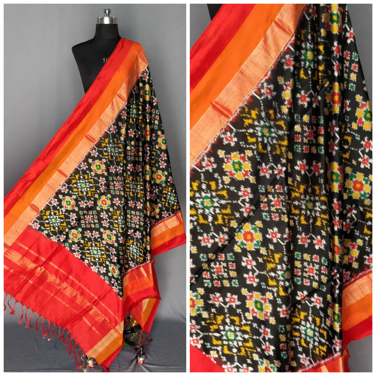 Black Ikat Silk Dupatta