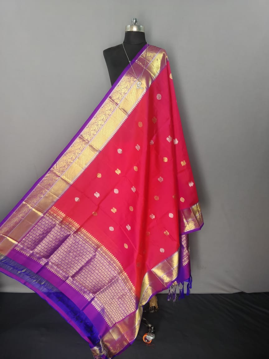 Pink and Purple Kanchipuram Silk Dupatta