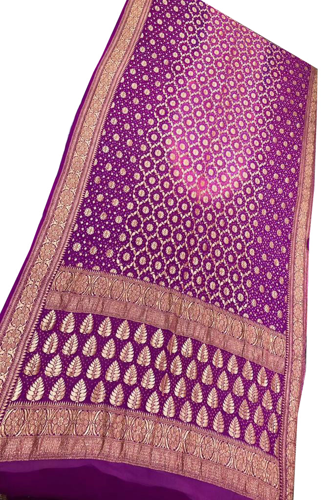 Purple and Pink Bandhani Silk Saree