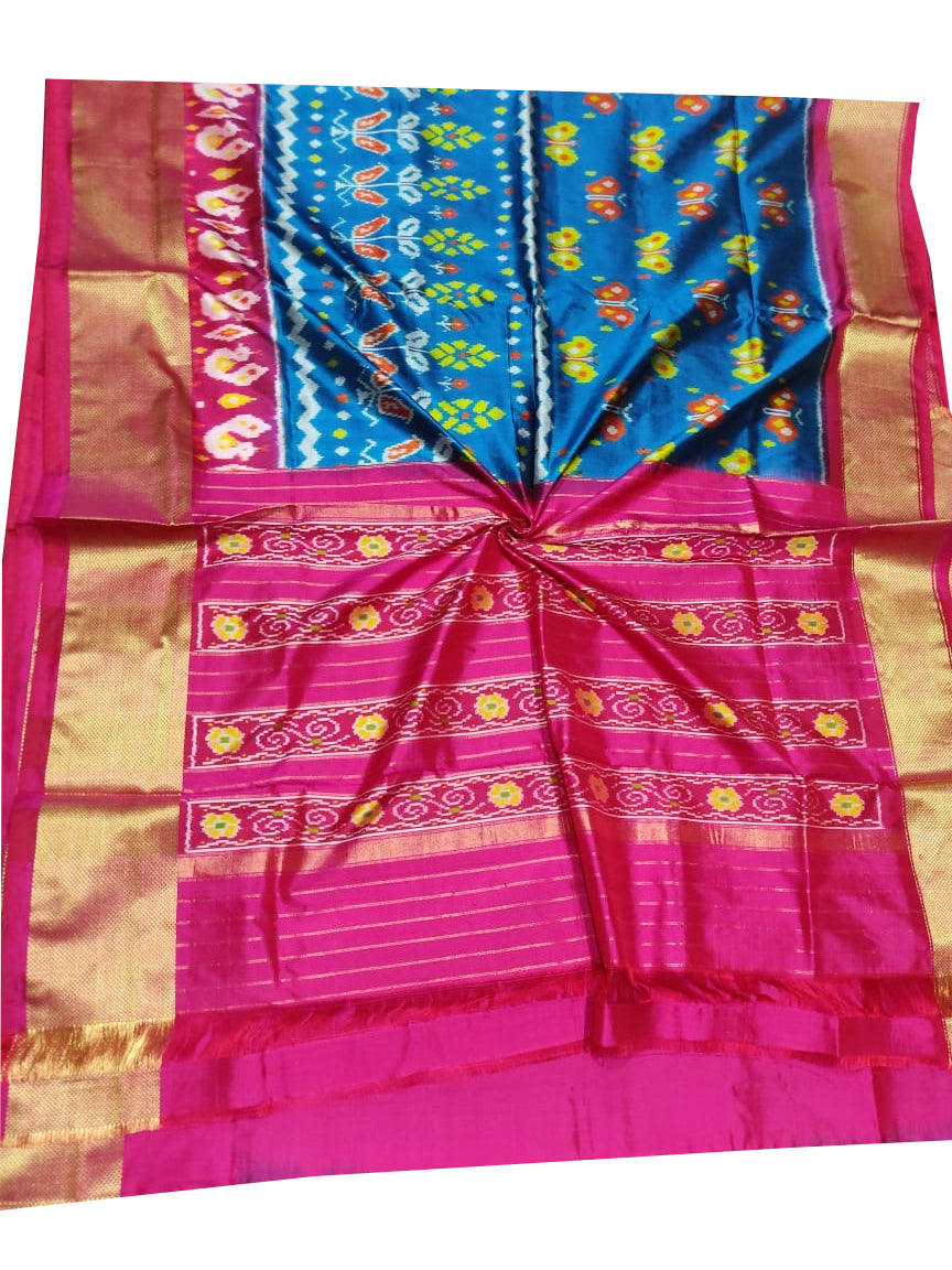Blue Handloom Pochampally Ikat Pure Silk Saree