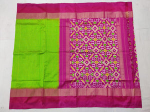 Green Checkered Pochampally Ikat Silk Saree