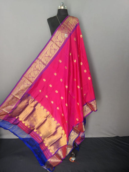 Pink and Purple Kanchipuram Silk Dupatta