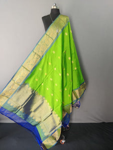 Parrot Green and Blue Kanchipuram Silk Dupatta