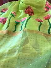 Load image into Gallery viewer, Green Linen Silk Saree