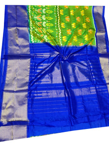 Parrot Green Handloom Pochampally Ikat Pure Silk Saree