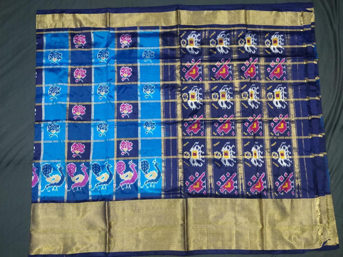 Blue Checkered Pochampally Ikat Silk Saree