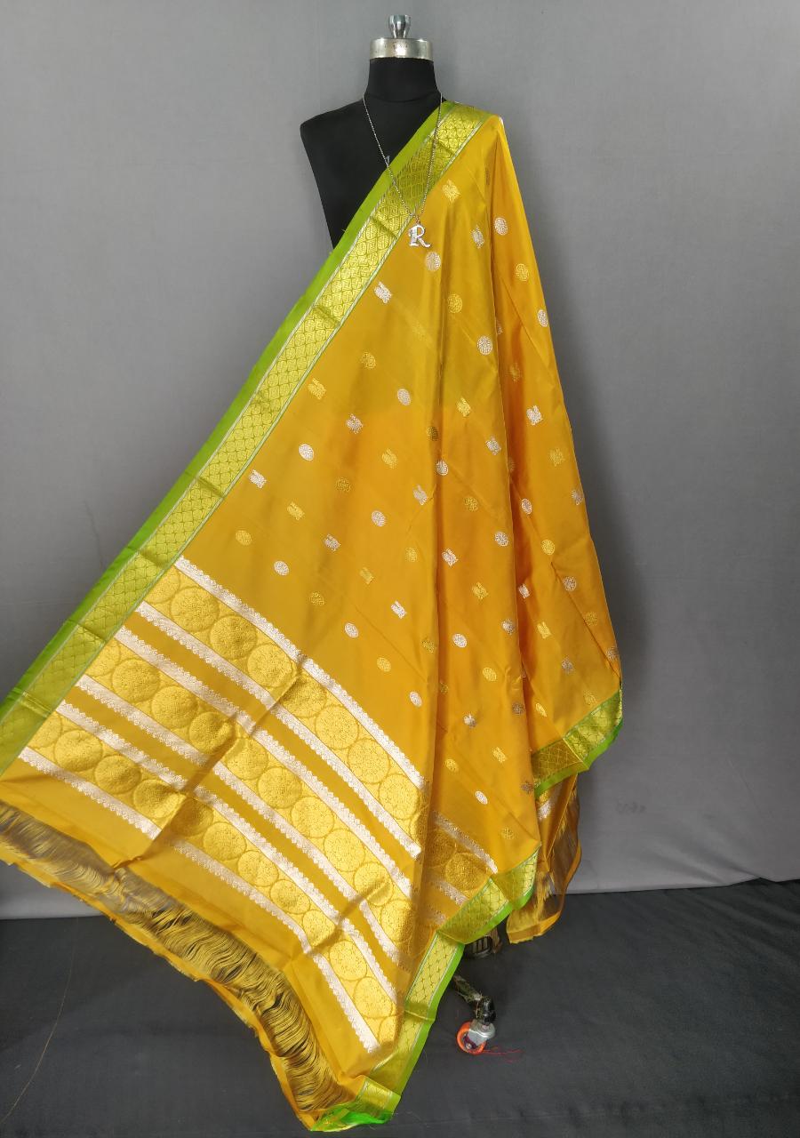 Yellow and Green Kanchipuram Silk Dupatta