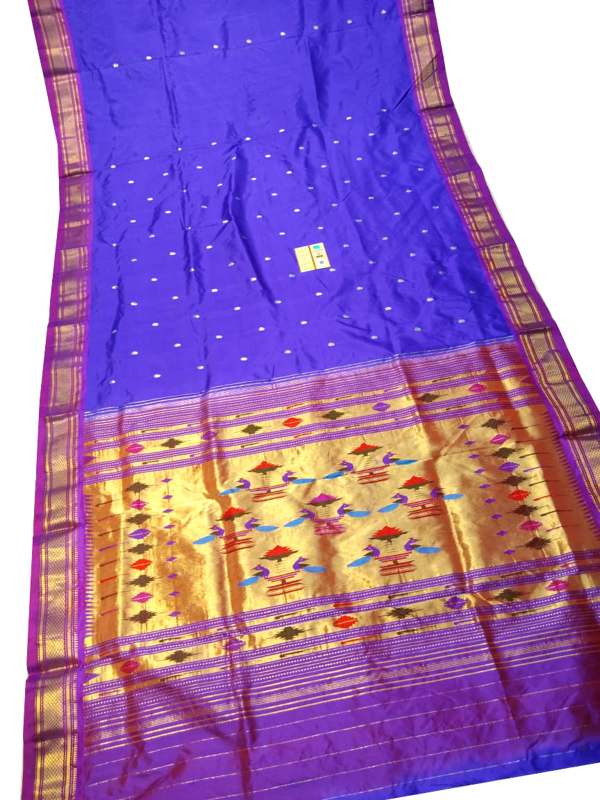 Bluish Purple Paithani Silk Saree