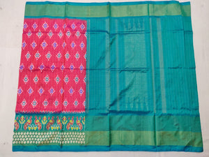Pink Checkered Pochampally Ikat Silk Saree