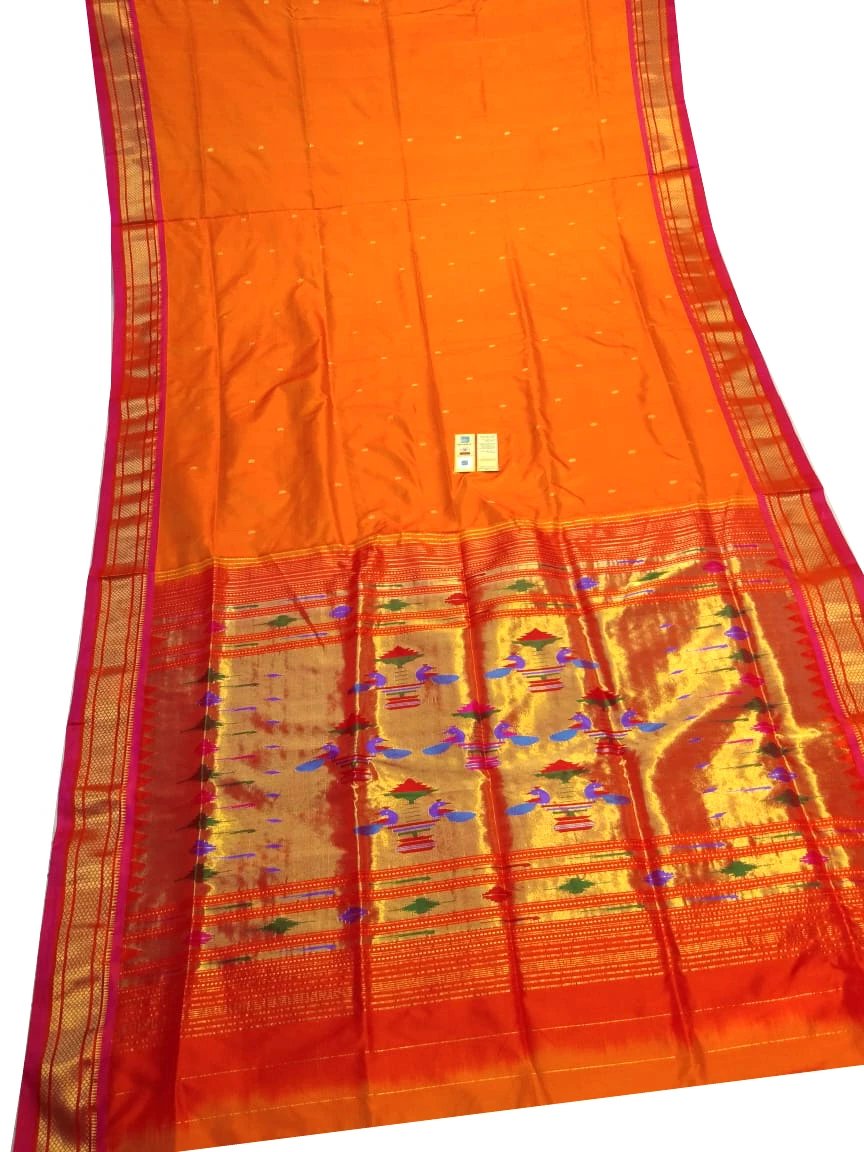 Orange Paithani Silk Saree