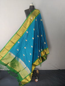 Blue and Green Kanchipuram Silk Dupatta