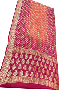 Pink and Orange Bandhani Silk Saree
