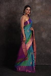 Bridal Green and Purple Dual Tone Kanchipuram Silk Saree