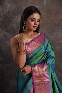 Bridal Green and Purple Dual Tone Kanchipuram Silk Saree