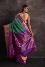Load image into Gallery viewer, Bridal Green and Purple Dual Tone Kanchipuram Silk Saree