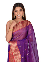 Purple and Red Banarasi Organza Silk Saree
