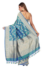 Load image into Gallery viewer, Bridal Floral Jaal Sea Green Blue Banarasi Silk Saree