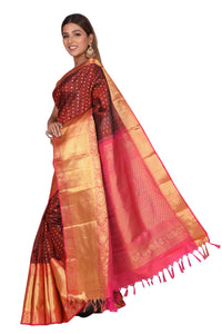 Bridal Brown and Pink Kanchipuram Silk Saree