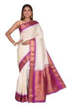 Load image into Gallery viewer, Elegant Off White and Purple Gadwal Silk Saree