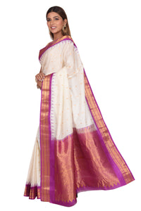 Elegant Off White and Purple Gadwal Silk Saree