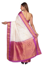 Load image into Gallery viewer, Elegant Off White and Purple Gadwal Silk Saree