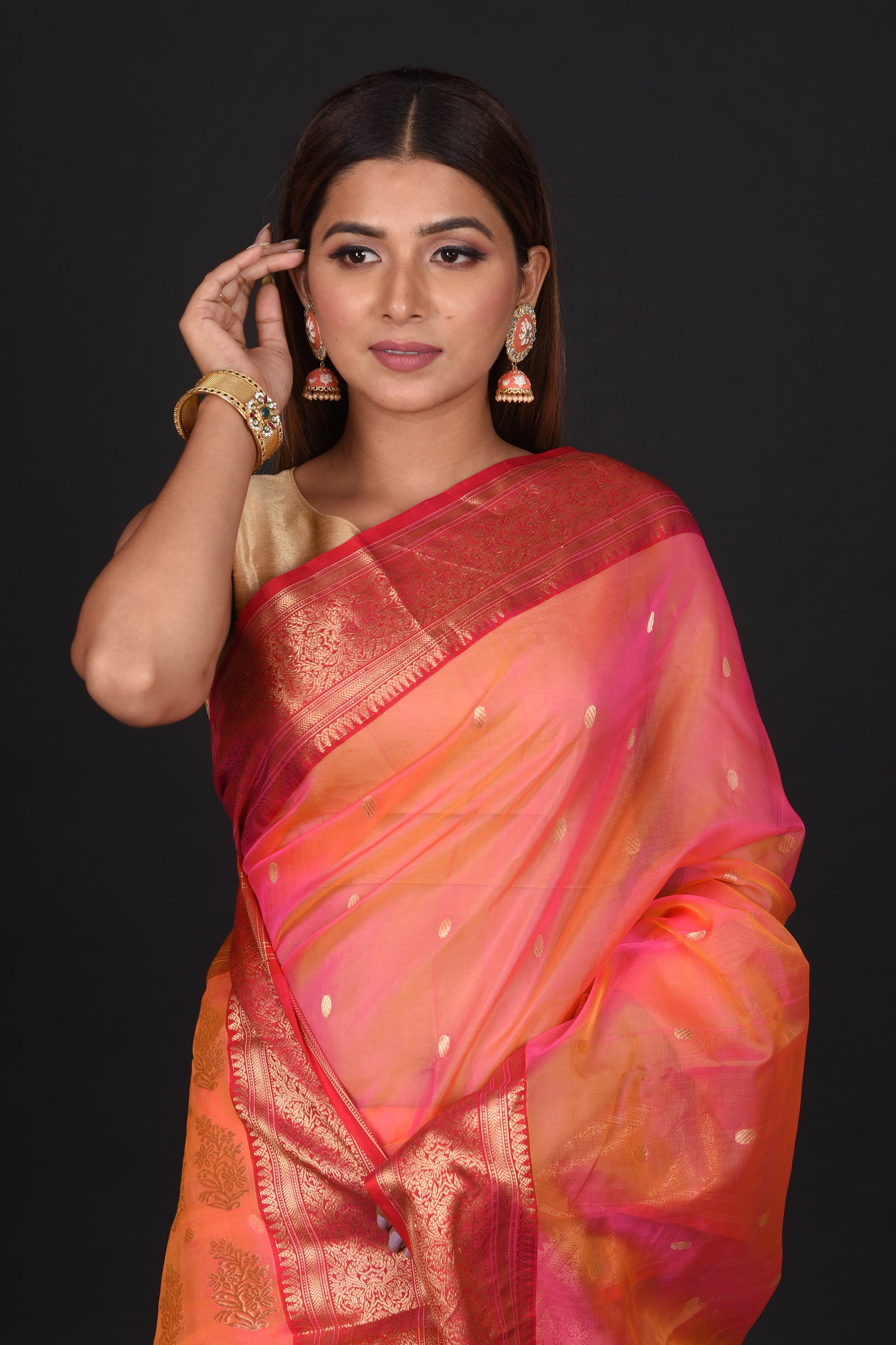 Pink Peach Chanderi Silk Saree