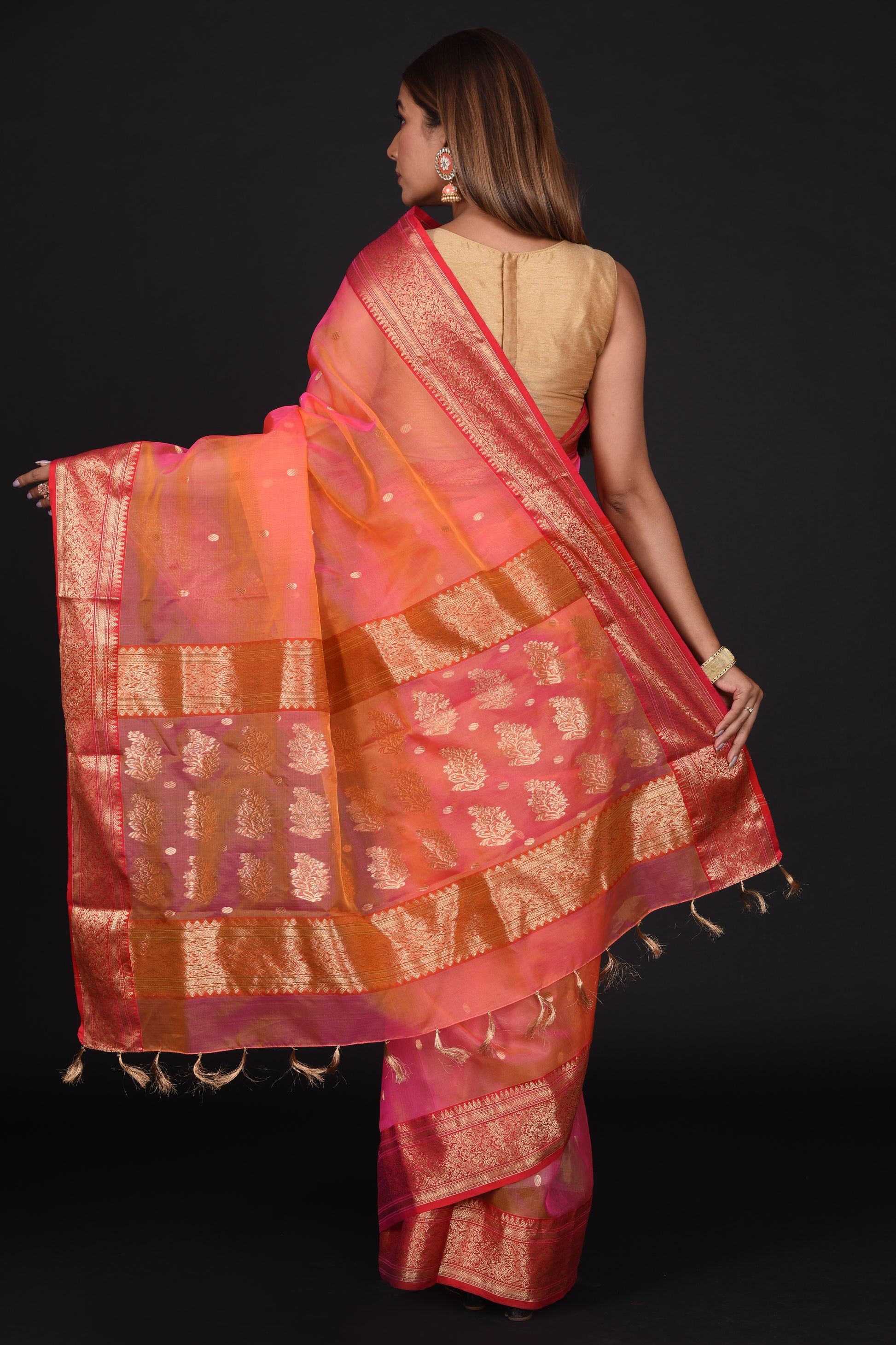 Pink Peach Chanderi Silk Saree