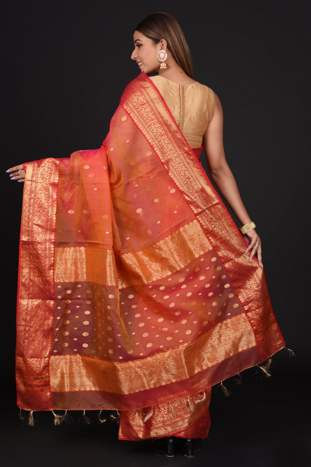 Burnt Orange Organza Silk Saree
