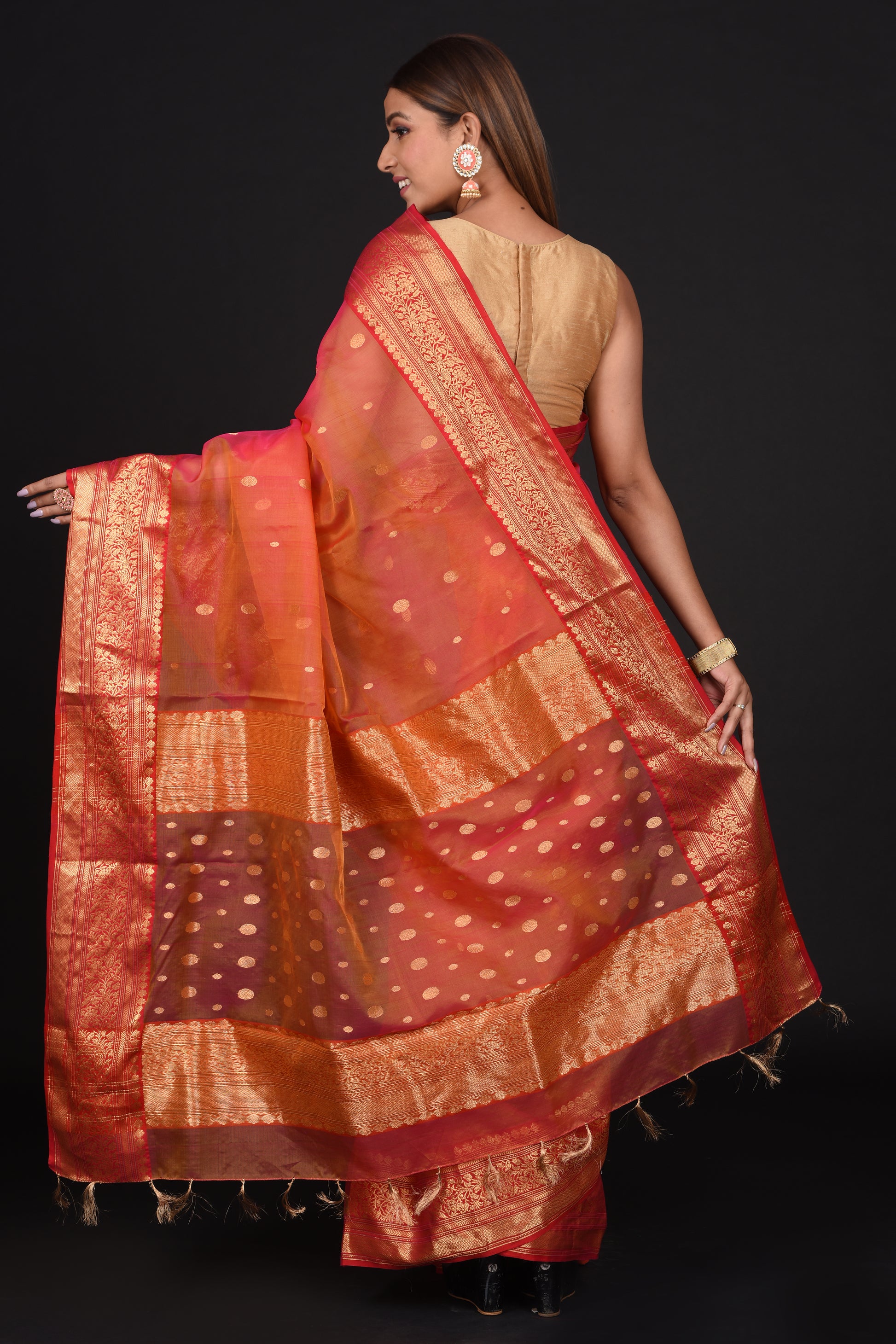Burnt Orange Chanderi Silk Saree