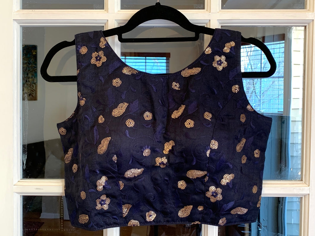 Midnight Blue Floral Sequined Blouse