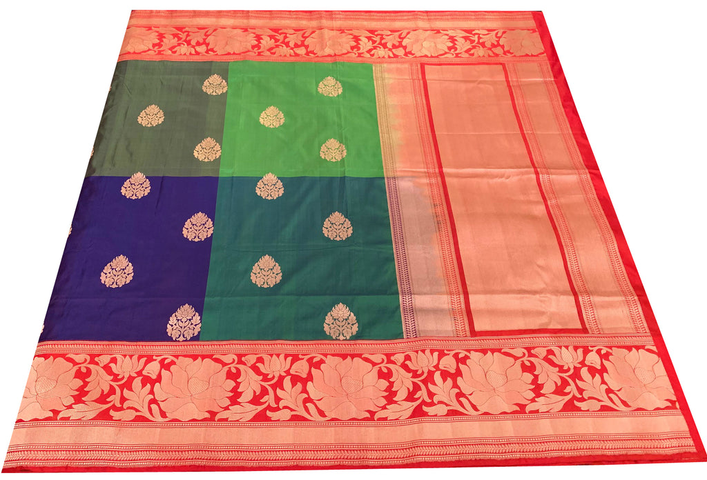Multicolor Checkered Banarasi Silk Saree