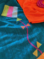 Deep Copper Sulphate Blue Matka Silk Saree