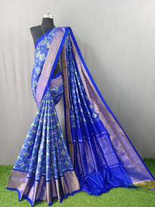 Electric Blue Pochampally Ikat Silk Saree
