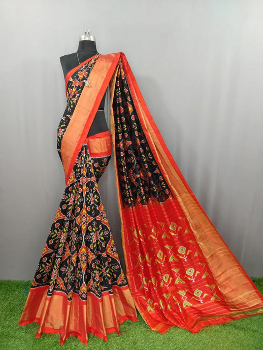 Black Pochampally Ikat Silk Saree