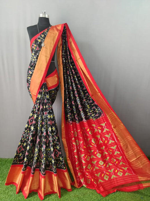 Black Pochampally Ikat Silk Saree