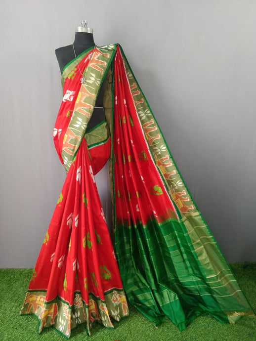 Red Pochampally Ikat Silk Saree