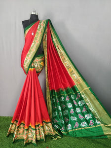 Red Pochampally Ikat Silk Saree