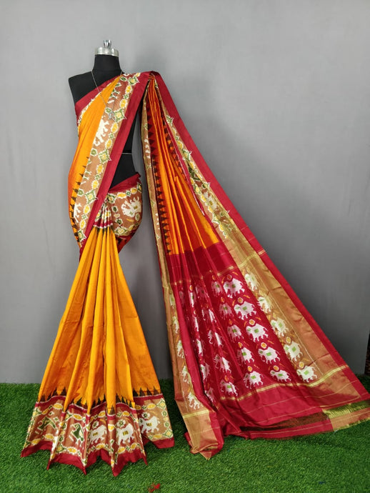 Golden Yellow Pochampally Ikat Silk Saree