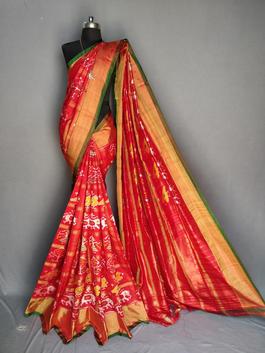 Red Pochampally Ikat Silk Saree